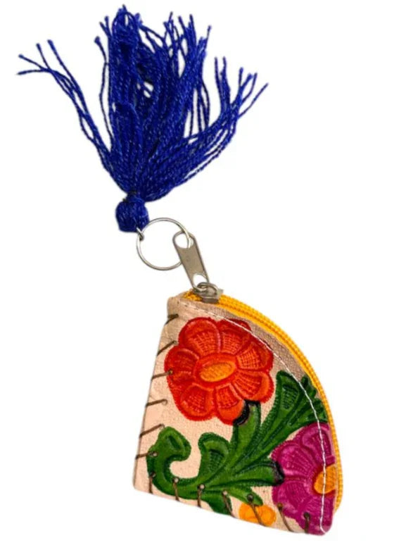 Handmade Leather Coin Purse – Tooled Keychain Wallet from Mexico - Ysleta Mission Gift Shop