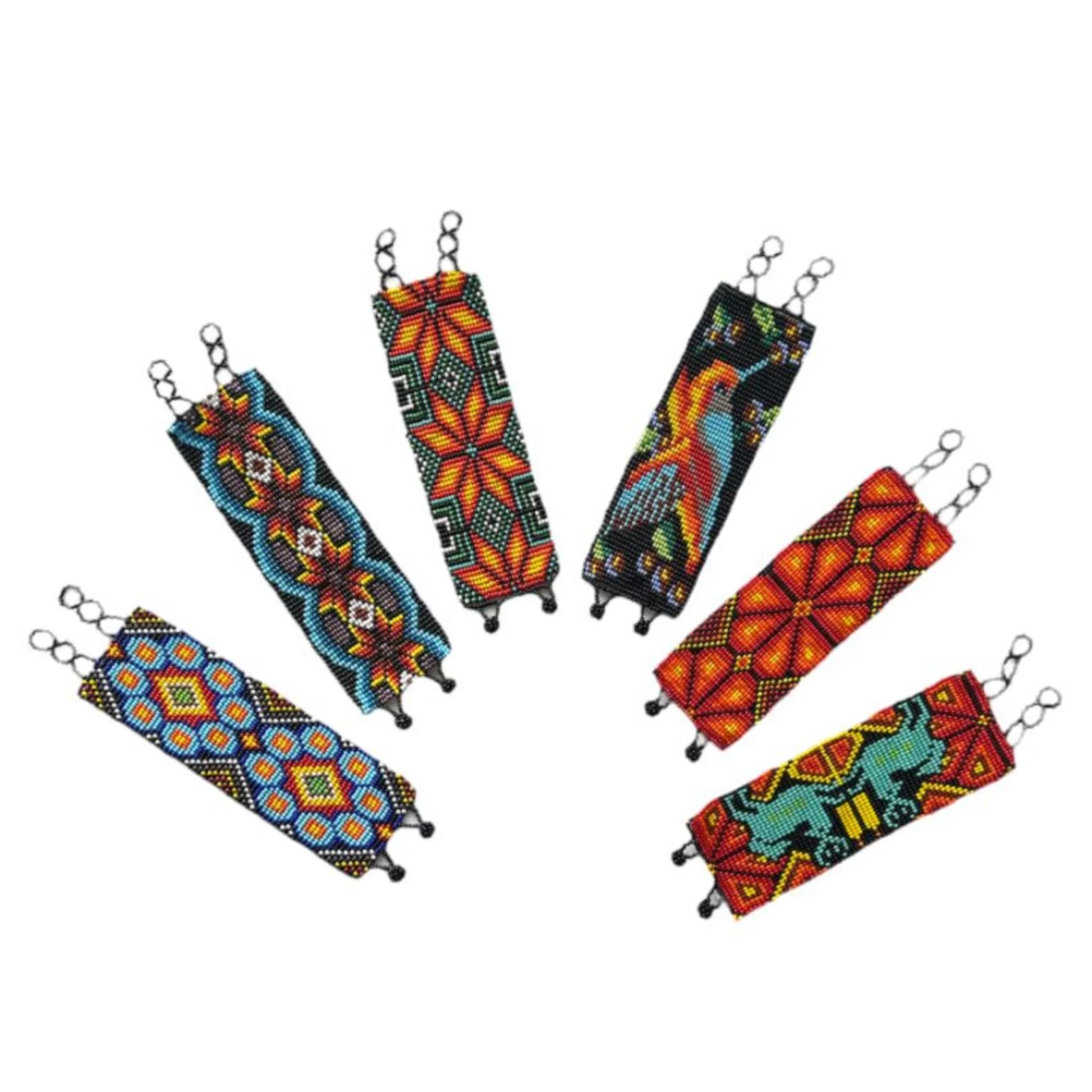 Handmade Mexican beaded wide bracelet by Jose Alberto Chavez featuring colorful intricate beadwork and traditional design.