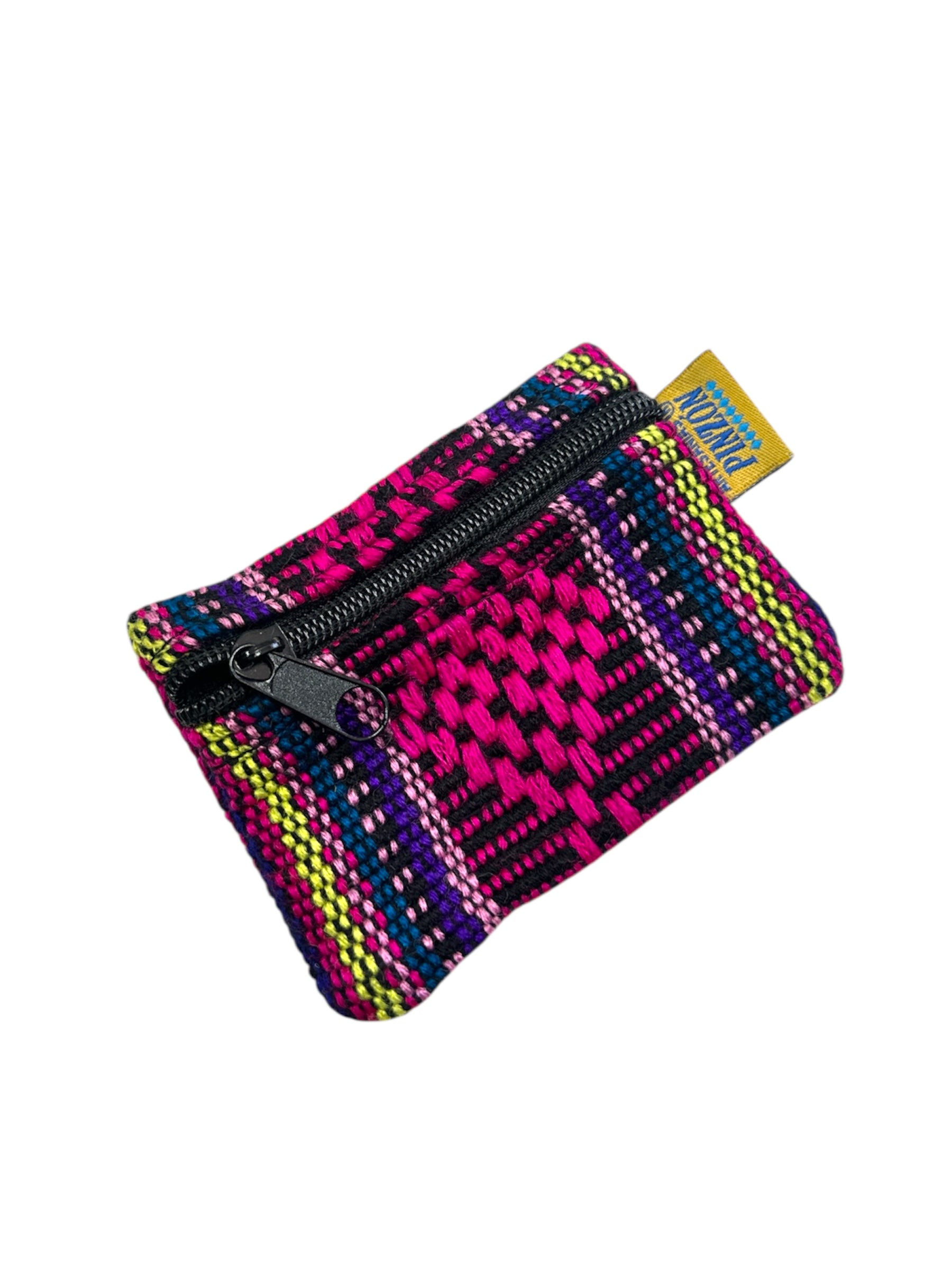 Handmade Pinzon coin purse by Ysleta Mission Gift Shop with colorful woven design and compact wallet style.