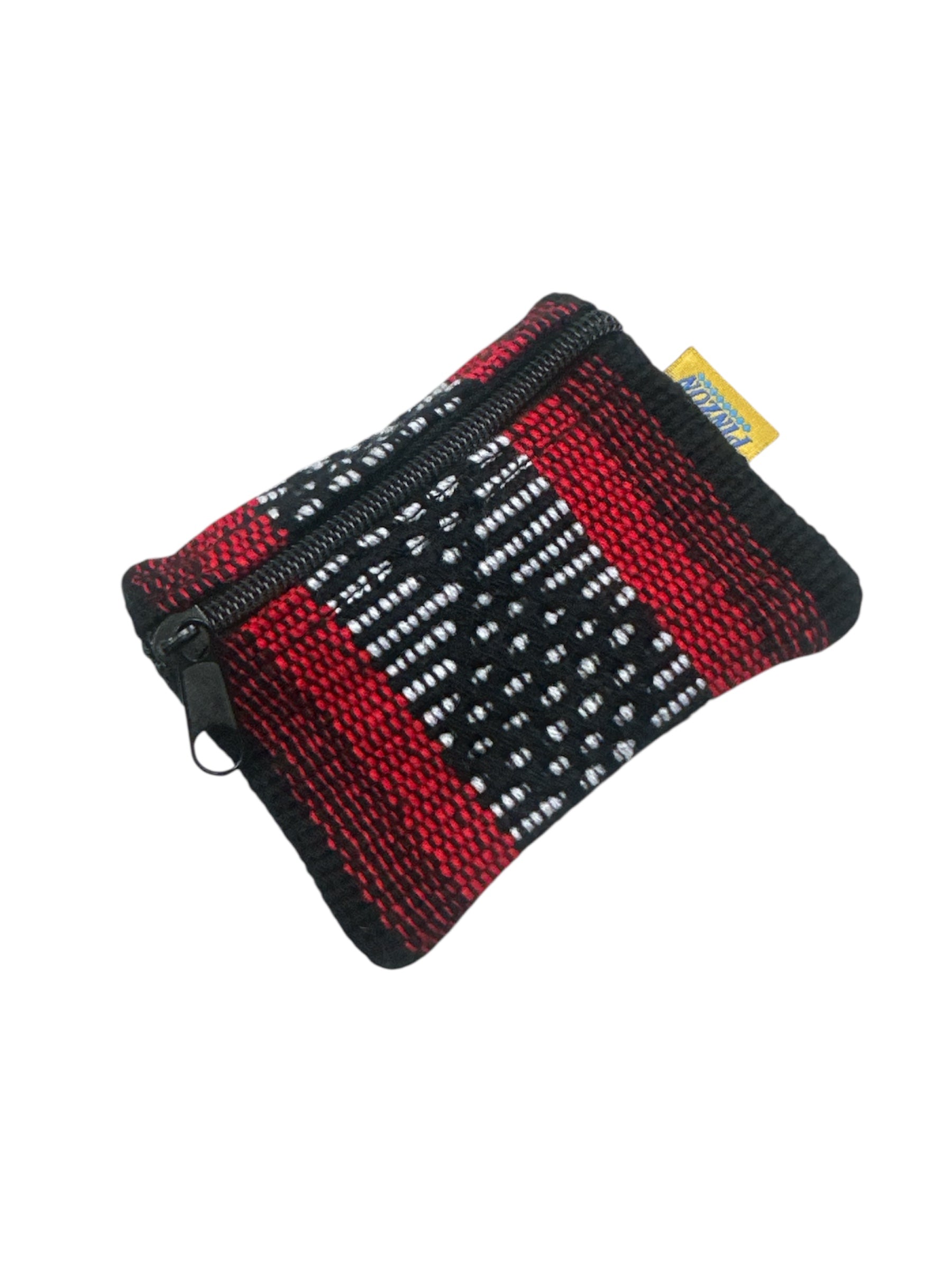 Handmade Pinzon coin purse by Ysleta Mission Gift Shop featuring colorful woven fabric and compact design for easy carrying.