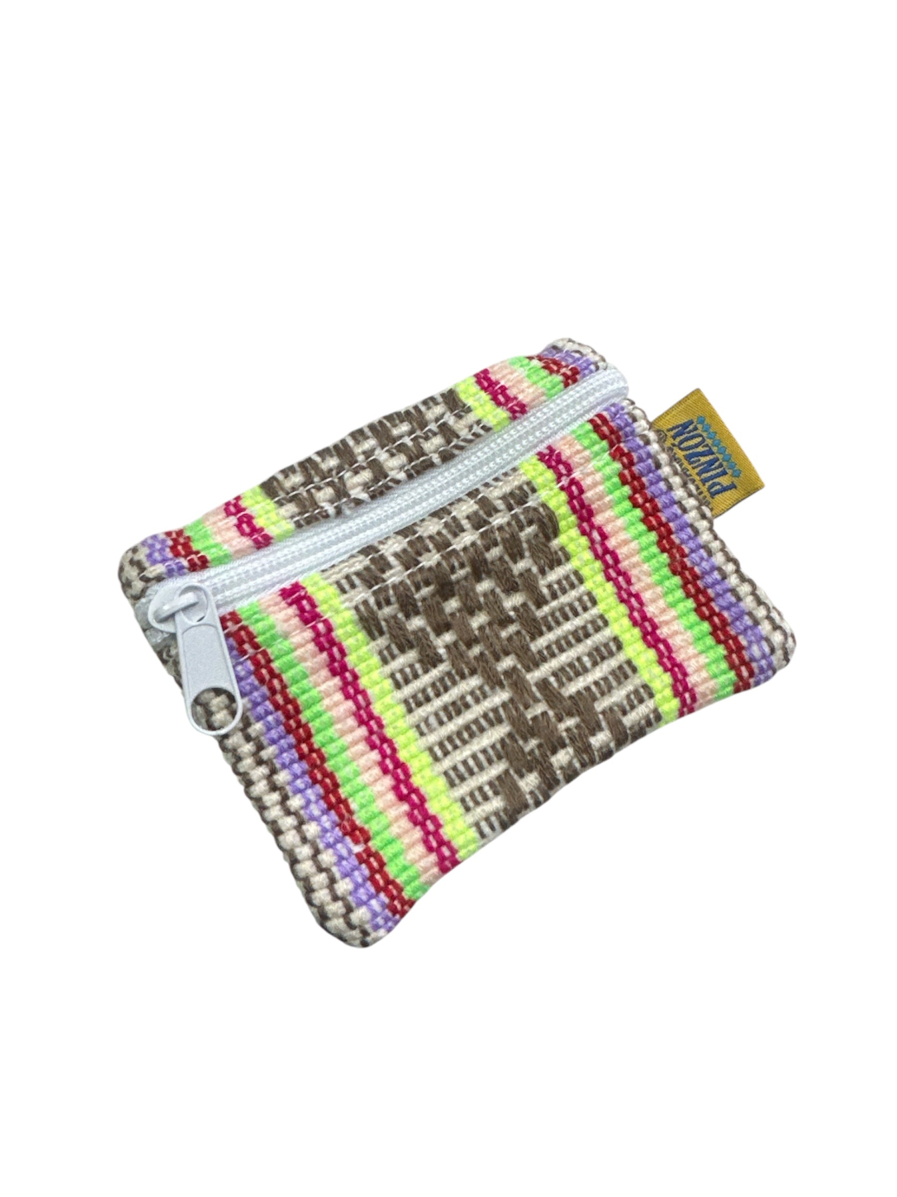 Handmade Pinzon coin purse from Ysleta Mission Gift Shop featuring colorful woven fabric and compact wallet design.