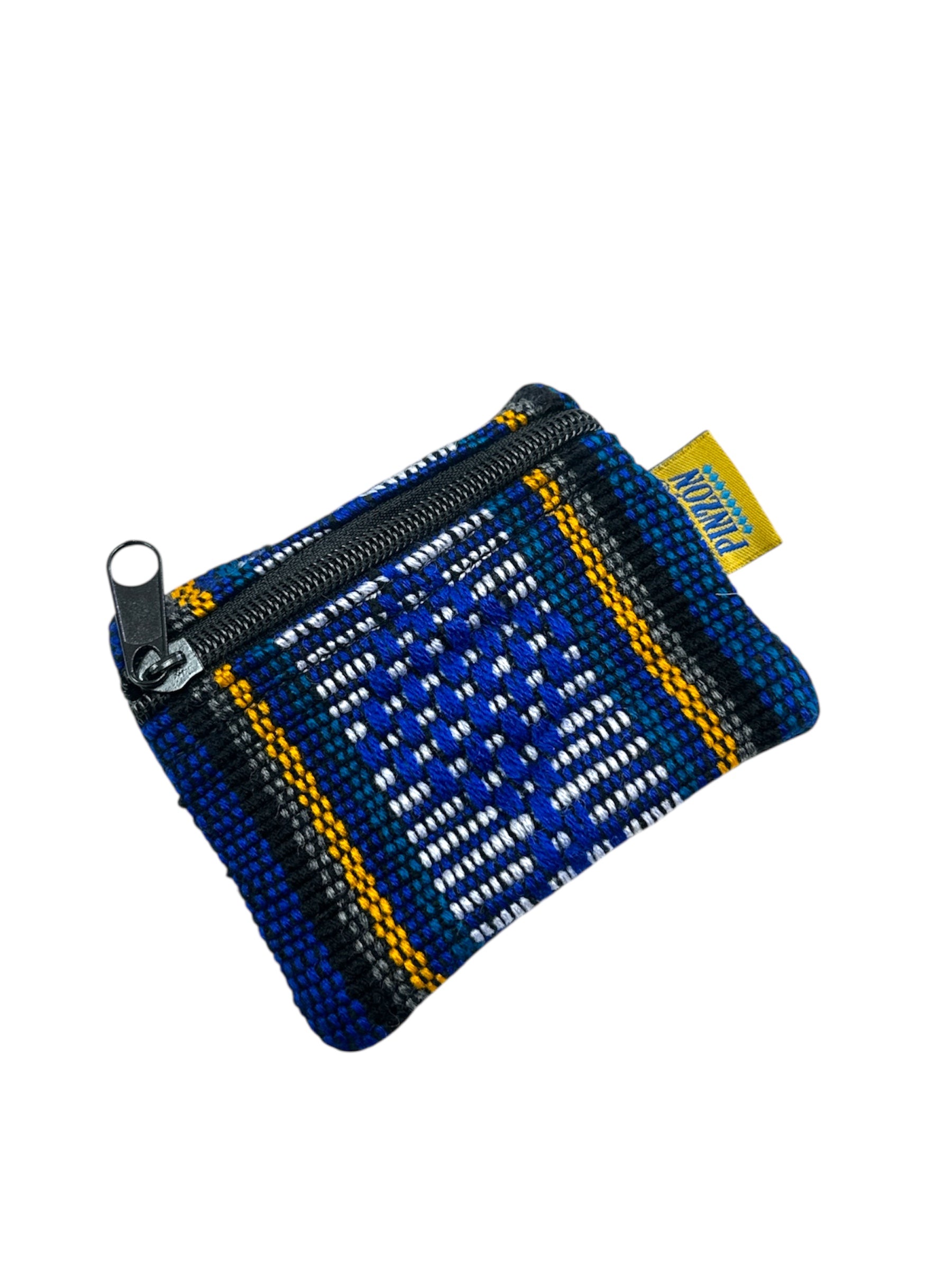 Handmade Pinzon coin purse from Ysleta Mission Gift Shop, featuring colorful fabric with traditional woven design.