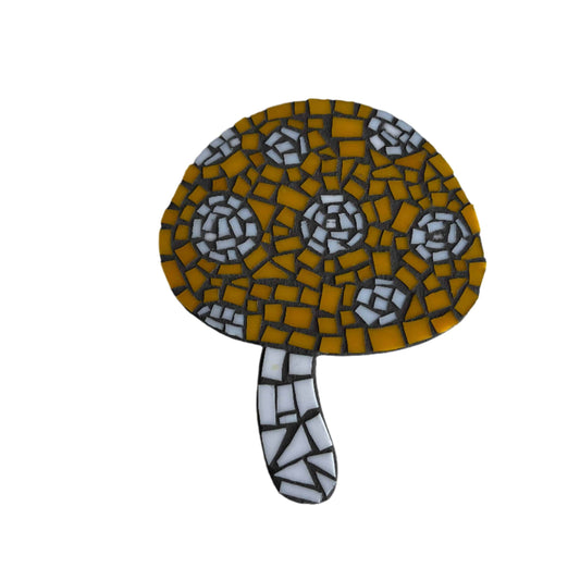 Handpainted Mushroom Mosaic – 6.5"x5" Glass Tile Over Wood Backing