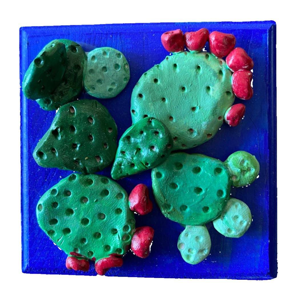 Handpainted Wooden Box with Prickly Pear Cactus Relief & Magnetic Closure - Customizable Message Scroll Inside