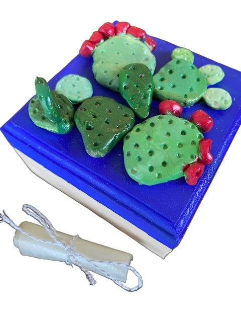 Handpainted Wooden Box with Prickly Pear Cactus Relief & Magnetic Closure - Customizable Message Scroll Inside