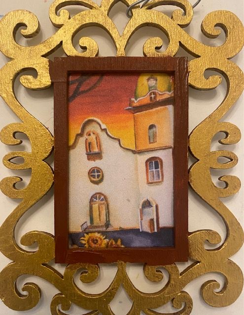 Handpainted Die Cut Frame with Ysleta Mission Art Print