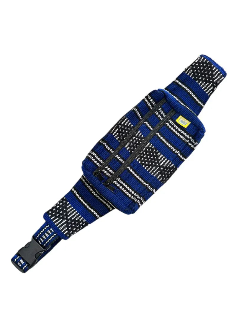 Handwoven artisanal fanny pack with colorful Mexican fabric, wearable waist bag made of traditional handcrafted textile, Ysleta Mission Gift Shop