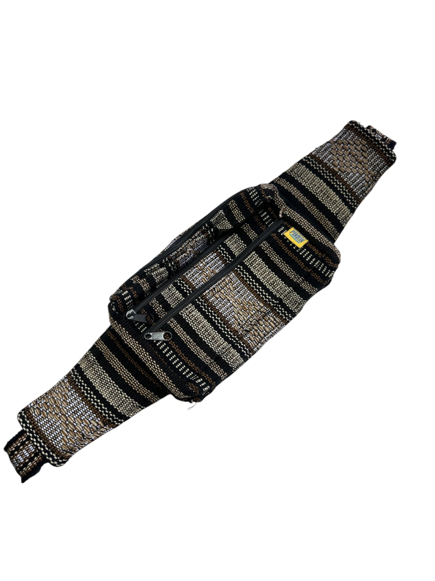 Handwoven artisanal waist bag with colorful Mexican fabric, Ysleta Mission Gift Shop fanny pack, crafted for stylish wear.
