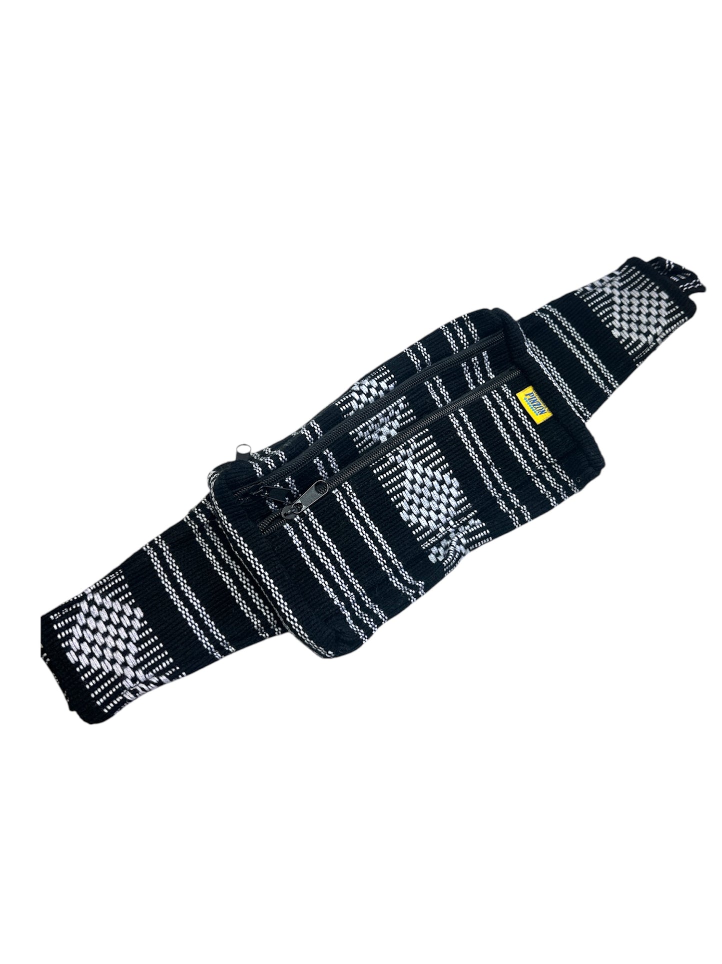 Handwoven artisanal fanny pack with colorful Mexican fabric, designed for waist wear, by Ysleta Mission Gift Shop.