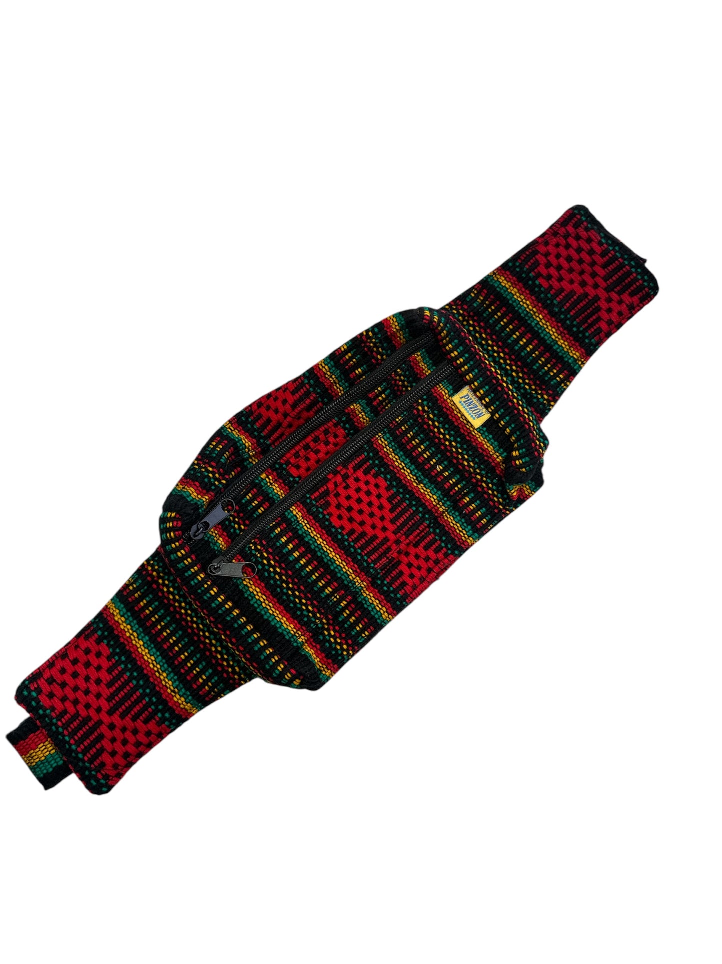 Handwoven artisanal waist bag with colorful Mexican fabric, traditional fanny pack for stylish, functional wear.