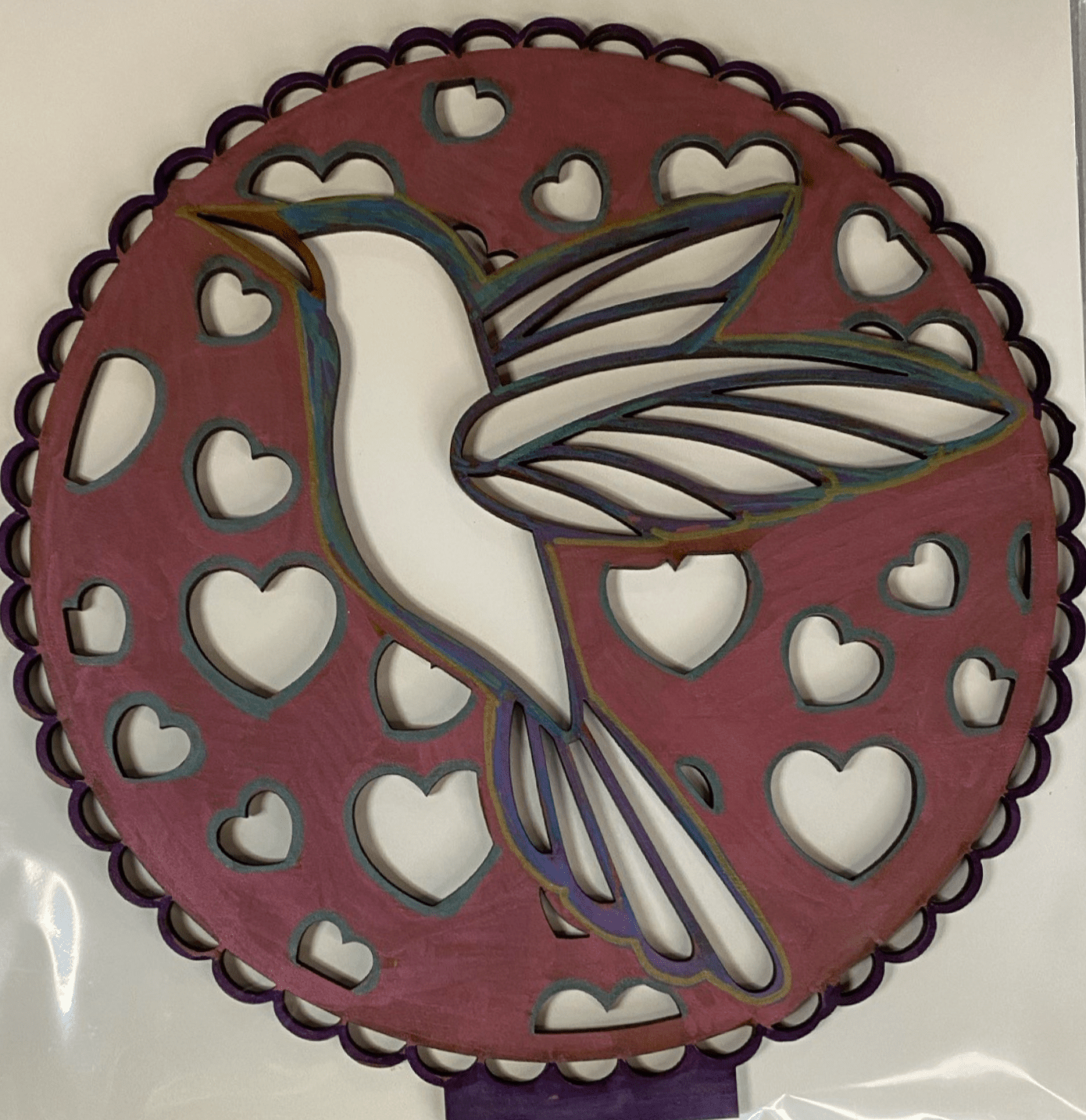 Hummingbird Ornament – Handpainted Lasered Tabletop Decoration, 10x10 Inches