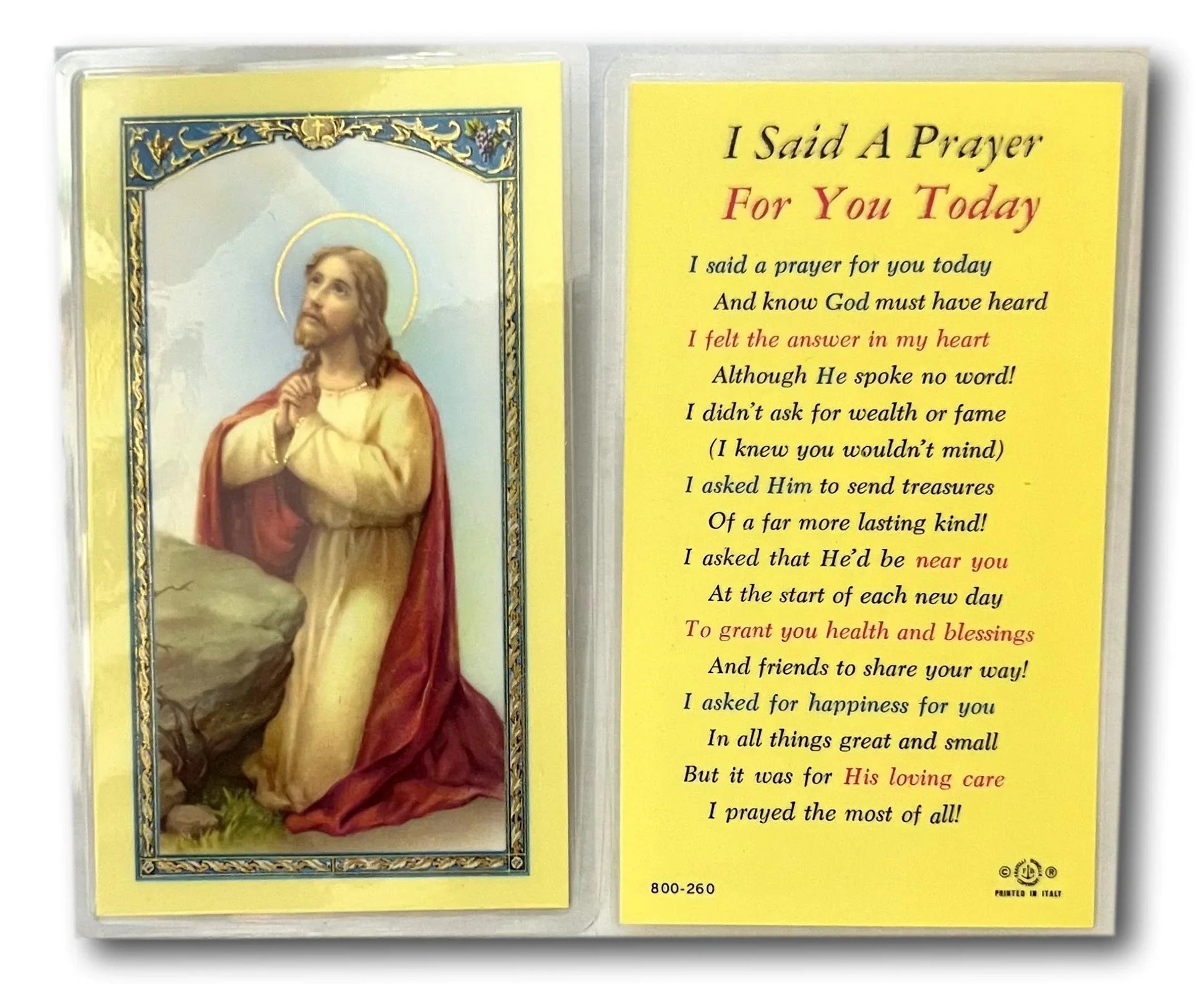 I Said a Prayer for You Today – Laminated Catholic Card | Spiritual Gift of Love and Support - Ysleta Mission Gift Shop