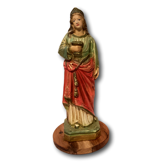 9-inch Saint Lucy statue from Ysleta Mission Gift Shop, Catholic Christian gift depicting Saint Lucy with traditional attire.