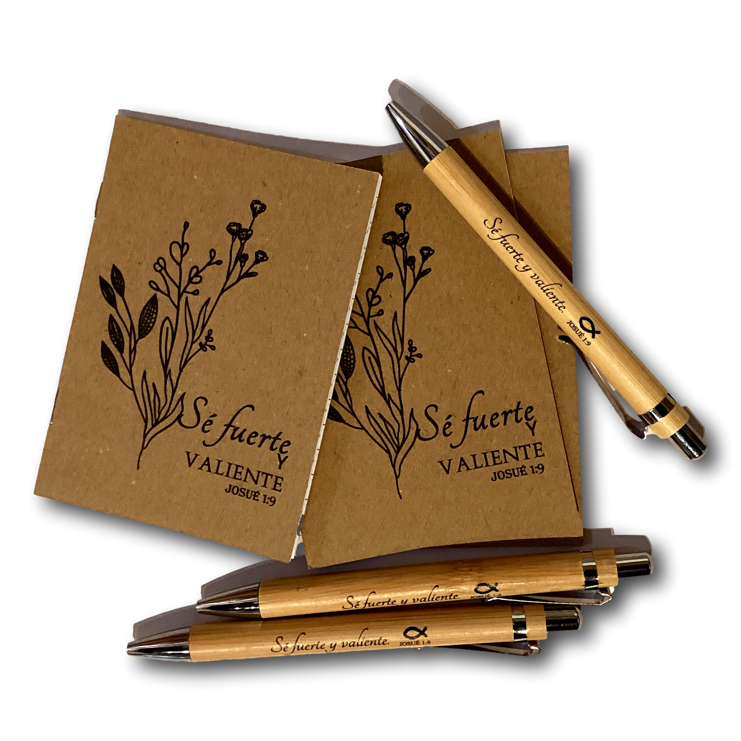 Spanish Bible verse pocket notebook with matching pen set, ideal for Catholic and Christian gift-giving, featuring religious scripture design.