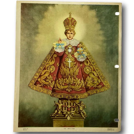 Framed devotional print of Infant Jesus of Prague, Catholic Christian gift, featuring a detailed image of Niño Jesús de Praga.