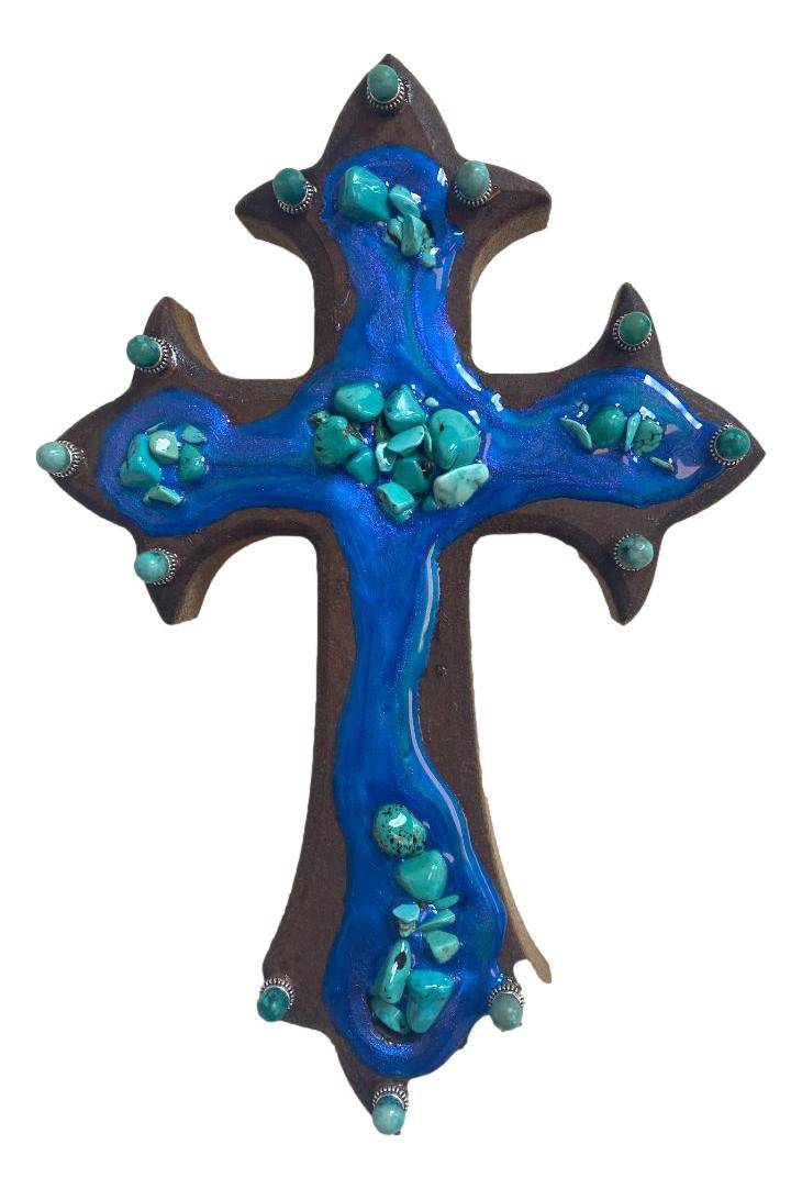 Inlaid Turquoise Stones Resin Cross – 9x5.5