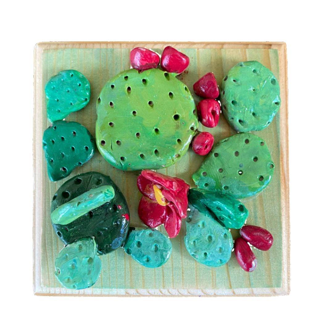 Keepsake Wooden Box with Handpainted Prickly Pear Cactus & Magnetic Closure - Customizable Scroll Inside