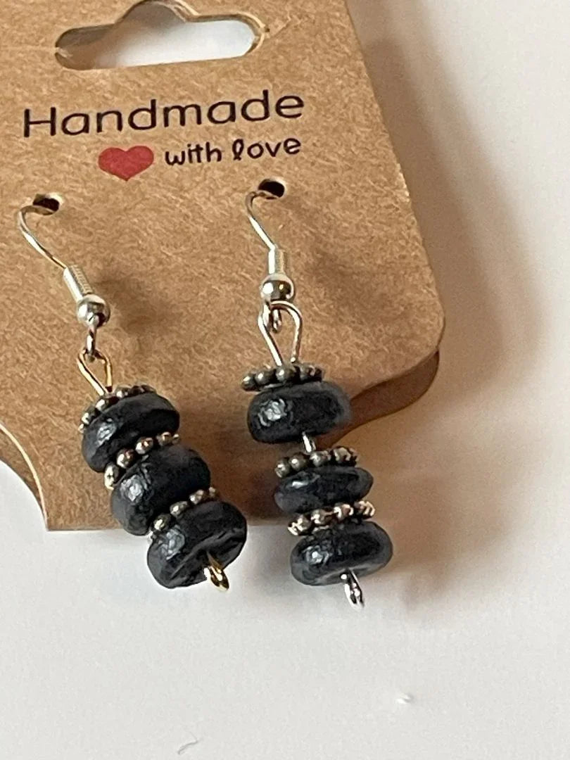 Lava Bead & Silver Floral Spacer Earrings – 1.5 Inch - Ysleta Mission Gift Shop