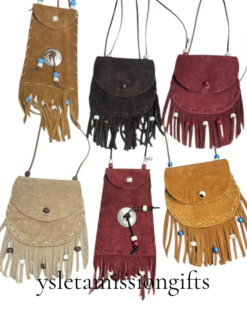 Leather Suede Medicine Pouch-Handcrafted Mexico Medicine Bag