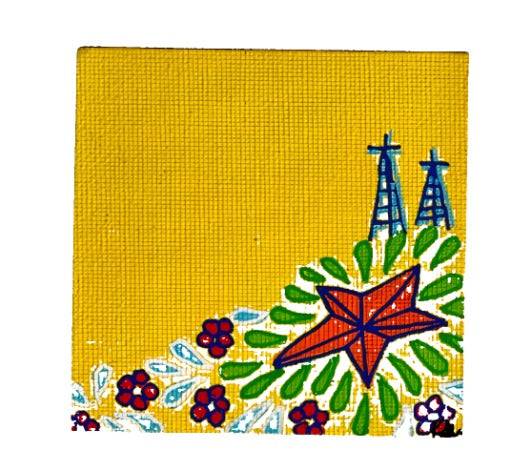 Magnet Yellow El Paso Star Hand Painted Square Canvas 3x3in