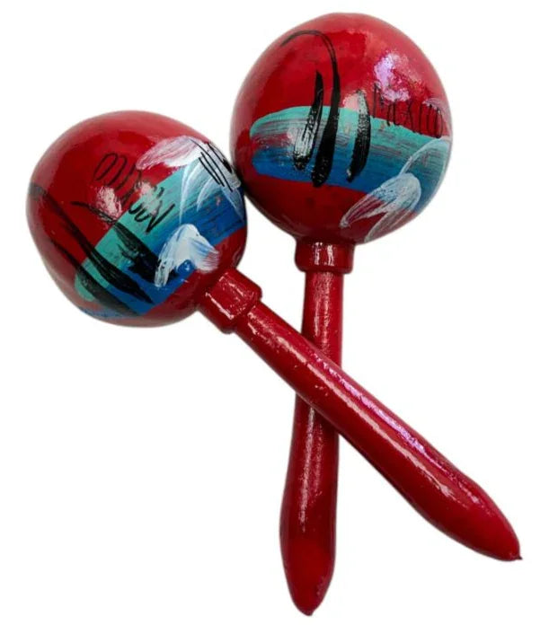 Pair of colorful Mexican maracas by Jose Alberto Chavez, vibrant shakers for parties or musical gifts, shown in bright colors
