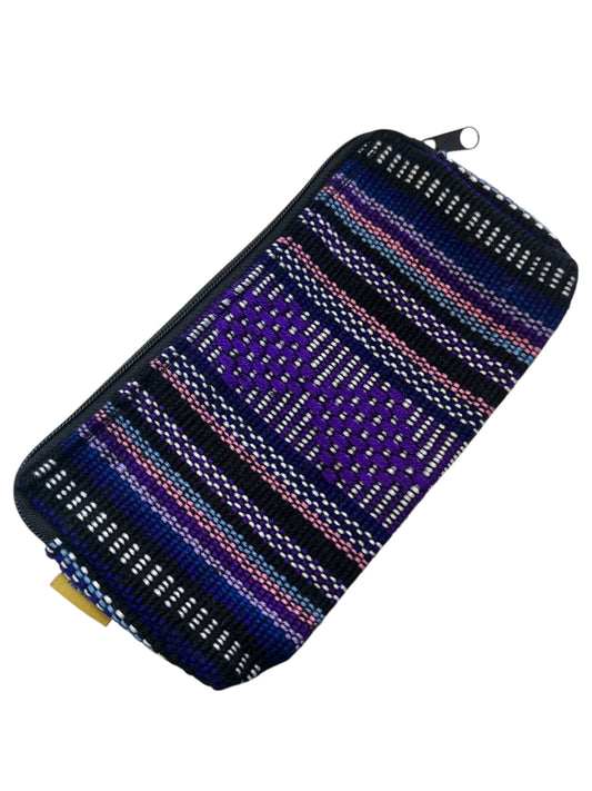 Multicolor Mercado Zip Pouch boho bag by Ysleta Mission Gift Shop, used as makeup or change purse with vibrant woven design.