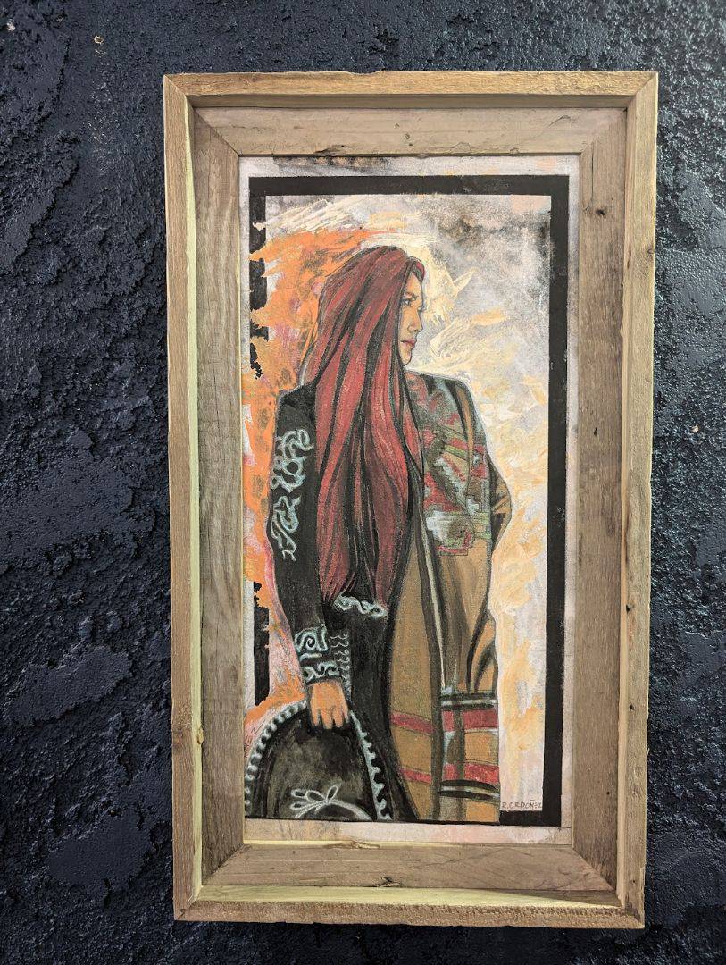 Mexican Charra Framed Acrylic Painting on 12"x20" Cradled Board