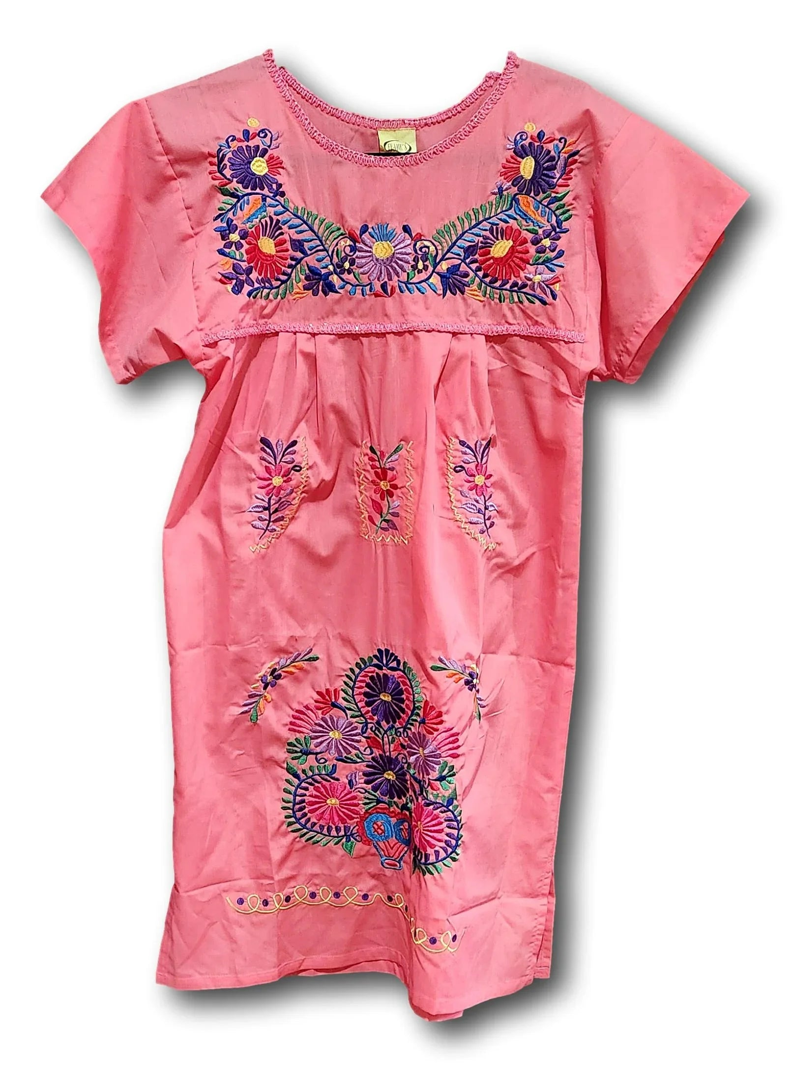 Mexican Embroidered Tunic Dress | Artisan-Made in MexicoMexico | Available in Assorted Colors C/Small/Salmon Mexican Embroidered Tunic Dress | Artisan-Made in MexicoMexico | Available in Assorted Colors C/Small/Salmon