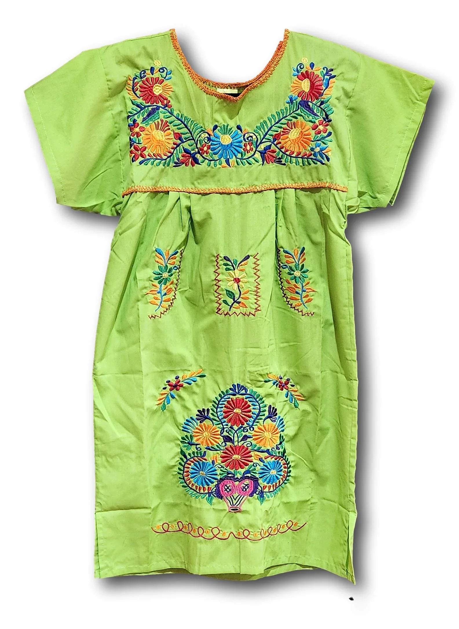 Mexican Embroidered Tunic Dress | Artisan-Made in MexicoMexico | Available in Assorted Colors F/Small/Lime Green Mexican Embroidered Tunic Dress | Artisan-Made in MexicoMexico | Available in Assorted Colors F/Small/Lime Green