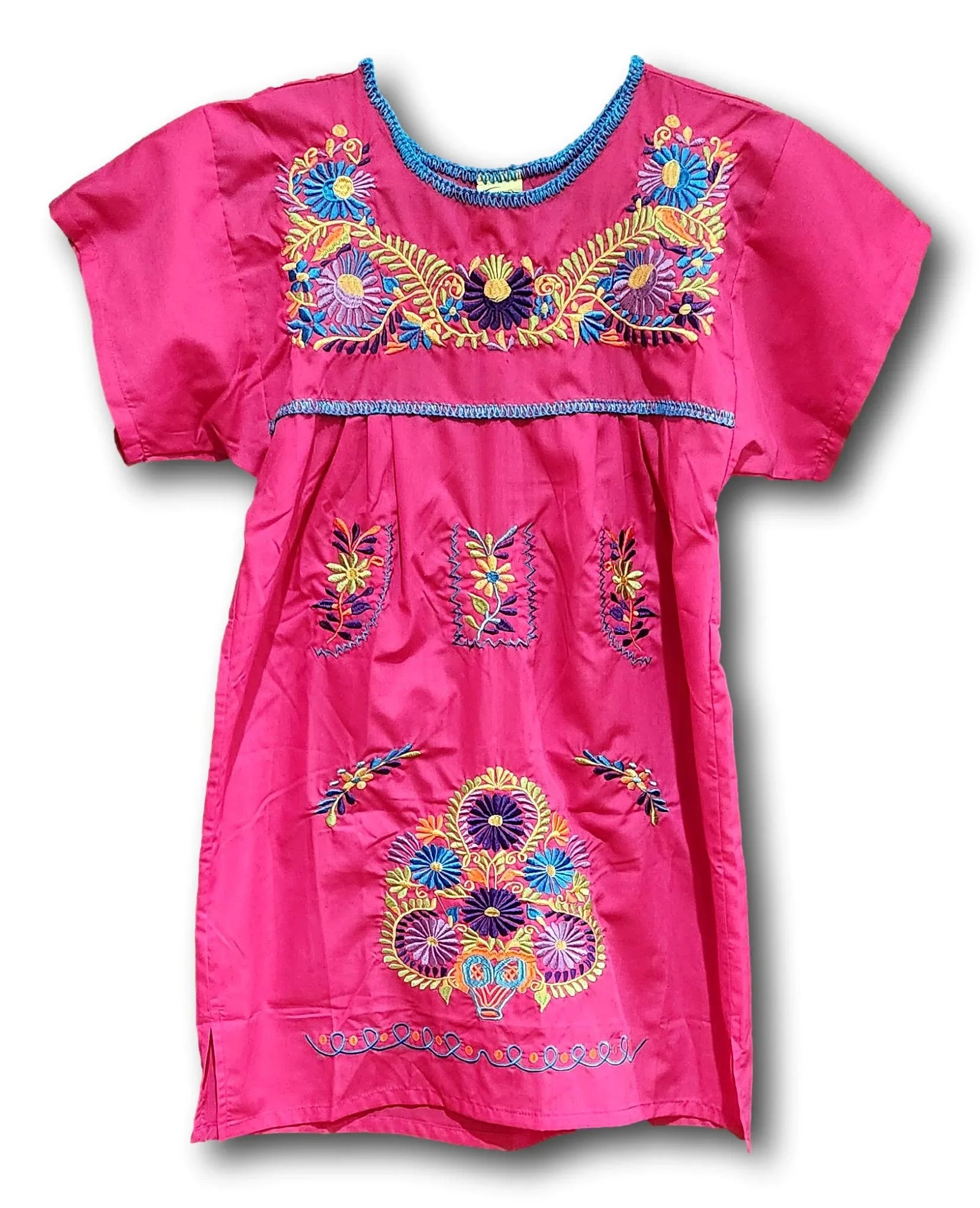 Mexican Embroidered Tunic Dress | Artisan-Made in MexicoMexico | Available in Assorted Colors I/Small/Pink Mexican Embroidered Tunic Dress | Artisan-Made in MexicoMexico | Available in Assorted Colors I/Small/Pink