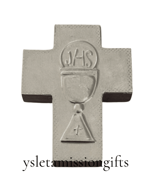 Mini Cross Communion Metal Embossed Wood  L3 W2.5 - Ysleta Mission Gift Shop