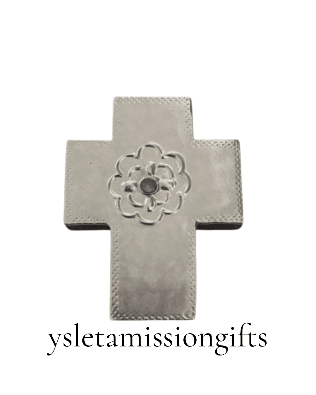 Mini Cross Purple Center Accent Stone Metal Embossed Wood  L3 W2.5 - Ysleta Mission Gift Shop