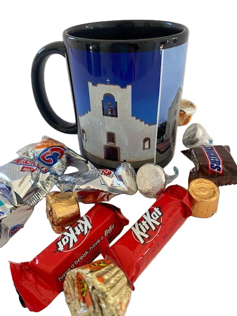 Mission Trail Mug With Candy - El Paso Souvenir Gift With Chocolate Treats - Ysleta Mission Gift Shop