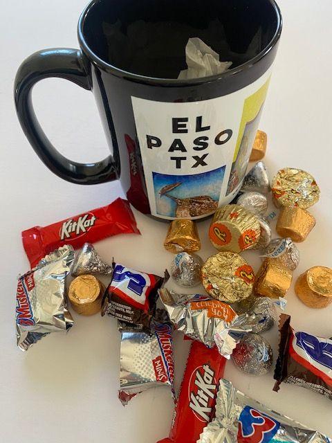 Mission Trail Mug With Candy - El Paso Souvenir Gift With Chocolate Treats - Ysleta Mission Gift Shop