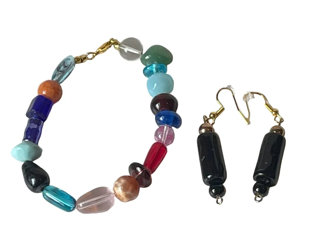 Mixed Glass Bracelet & Long Tubular Bead Earrings – 6.5 Inch - Ysleta Mission Gift Shop