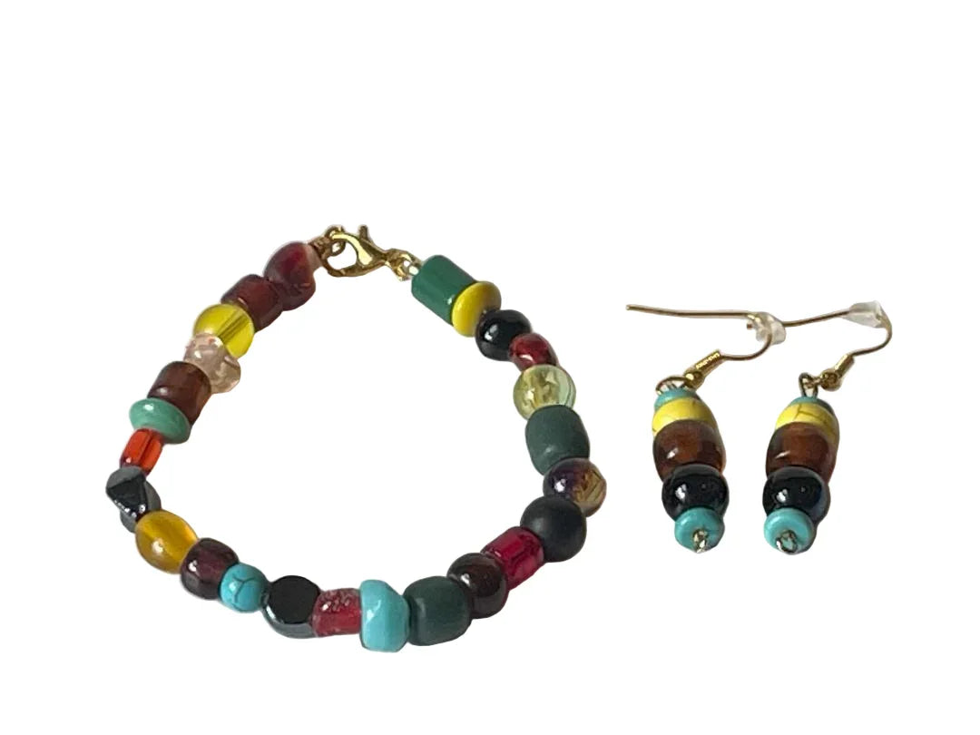 Mixed Glass Bracelet with 1.5 Inch Dangle Earrings – 6.5 Inch - Ysleta Mission Gift Shop