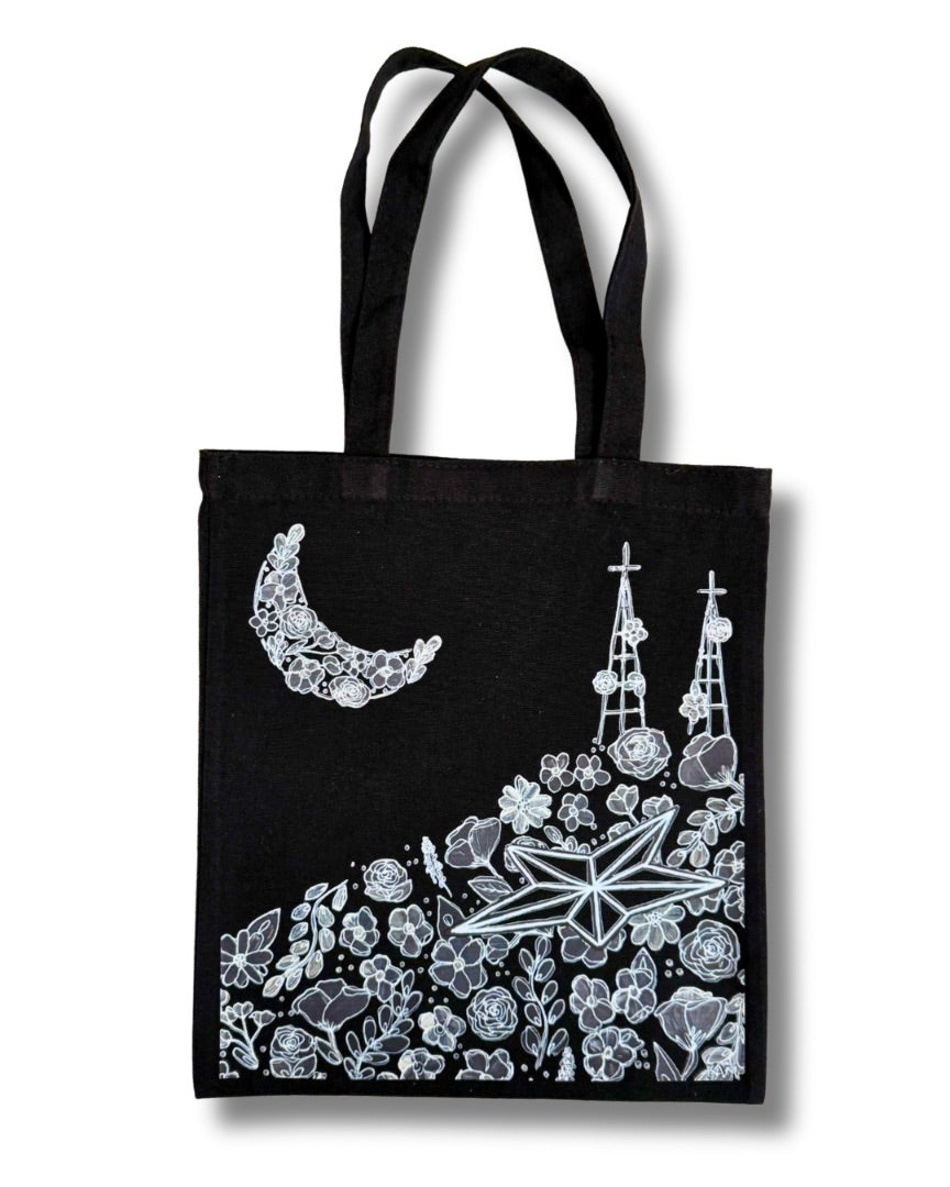 “Monochrome Midnight” Canvas Tote - Ysleta Mission Gift Shop