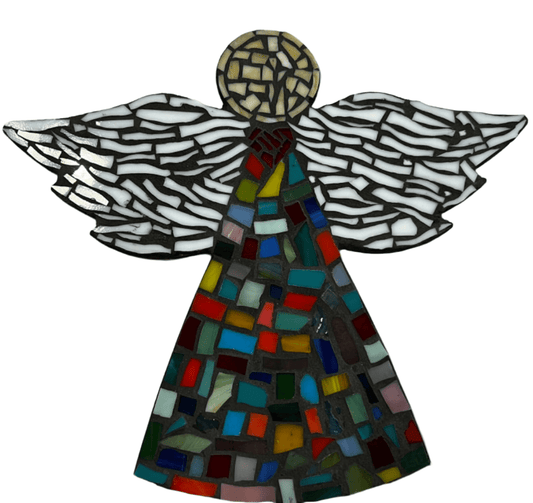 Mosaic Glass Tile Praying Angel – Handpainted Ceramic with Acrylic Design