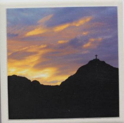 Mt Cristo Rey Mountain Coaster – Ceramic with Cork Backing 4x4 inches