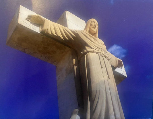 Mount Cristo Rey postcard featuring an original photograph of the Christ the Redeemer statue, 4.25 x 5.5 inches, by Susan W Perez.