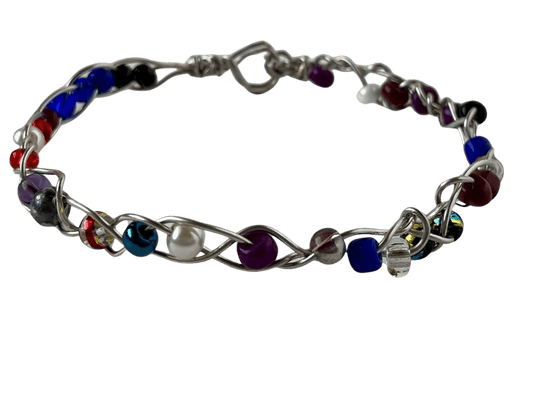 Multicolor Seed Bead Bracelet - 7-Inch Silver Wire Braided Design with Glass Beads