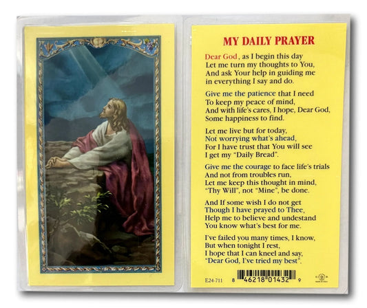 Laminated Catholic prayer card for morning devotion, featuring inspirational Christian message, from Ysleta Mission Gift Shop.