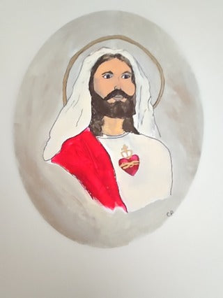 My Father's Heart 8x10 oil on canvas oval panel by Cheryl Peterson, framed Catholic Christian devotional art.