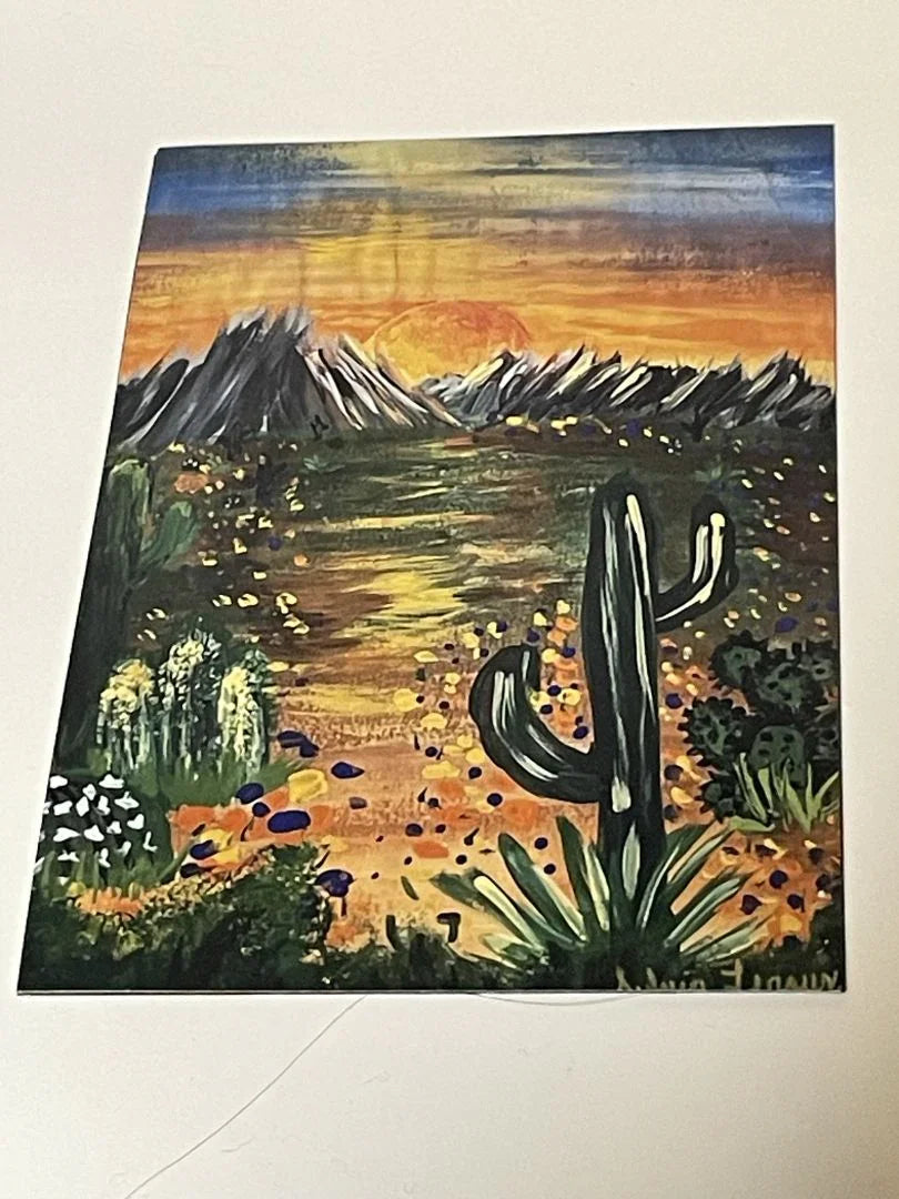 Nighttime desert scene magnet by Sylvia Leroux, 4x6 acrylic art print featuring El Paso souvenirs and desert landscape.