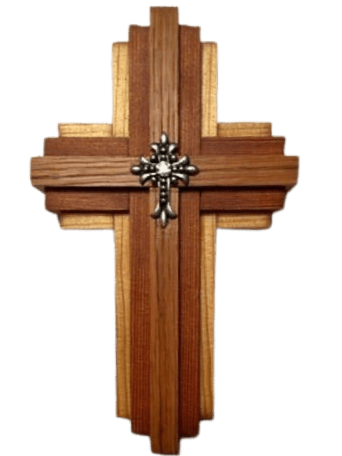 Oak, Redwood, Cedar Cross with Silver Clear Rhinestone - 7.5x4.5