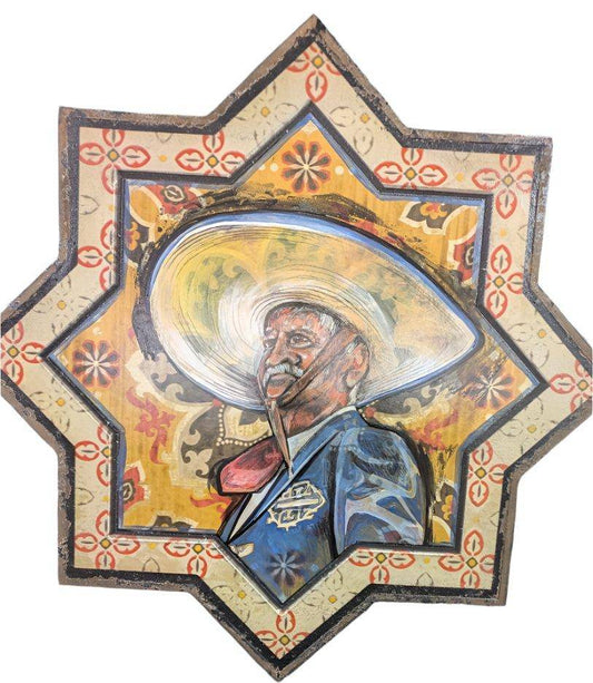 Old Charro Acrylic Painting on 14"x14" Wooden Star