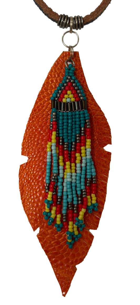 Orange Ostrich Beaded Necklace