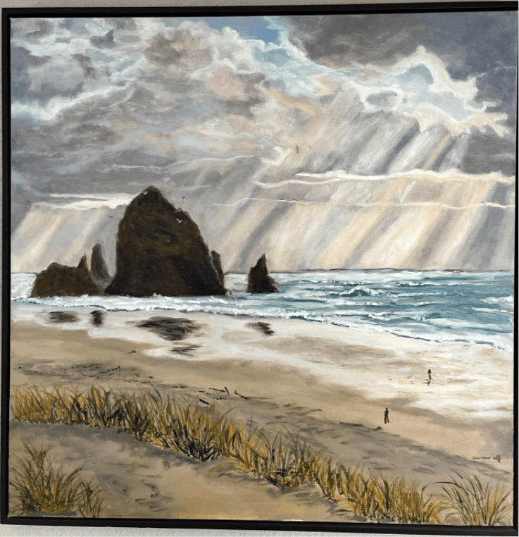 Original Art "A Walk of Serenity" – Cannon Beach Oregon Haystack Rock Oil Painting (30x30)