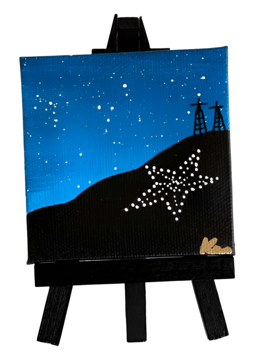 Original Art El Paso Blue Night Skyline Mini Painting Easel