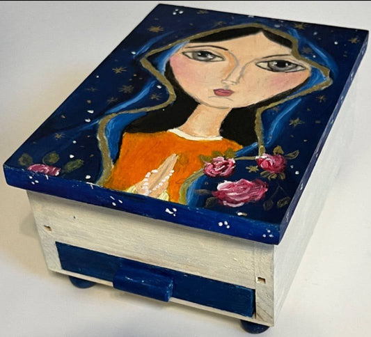 Original Art Mary’s Trinket Box with Drawer – Handpainted Decorative Oil Art (3x5)